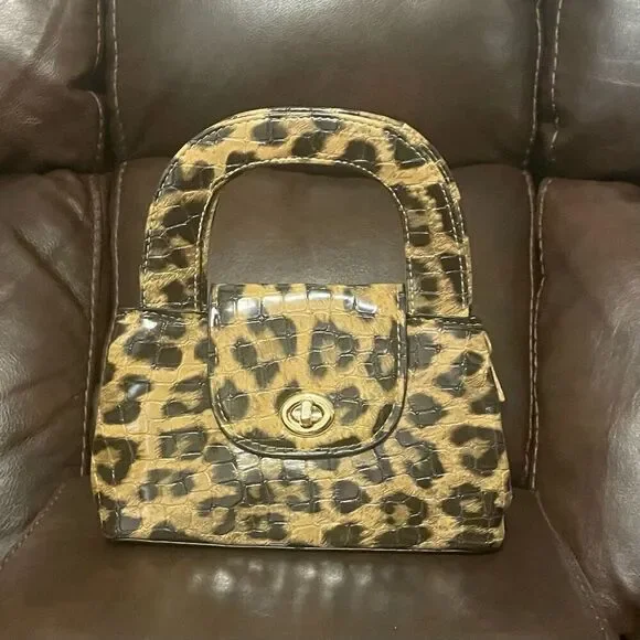 Leopard Mini Satchel Bag with Lock Closure and 41” Crossbody Strap NWOT - Picture 1 of 8